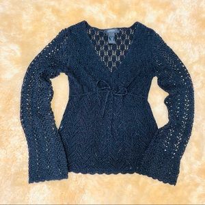 EXPRESS sexy black crocheted sweater top tie at waist